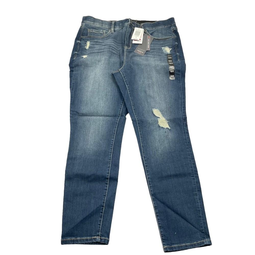 Torrid Premium Stretch Jeans Blue SZ 18 Cotton Blend High Rise Skinny Distressed